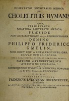 view Dissertatio inauguralis medica de cholelithis humanis ... / [Friedrich Ludwig Hochstetter].