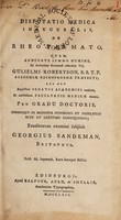 view Disputatio medica inauguralis, de rheo palmato ... / [George Sandeman].