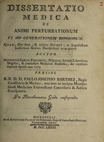 view Dissertatio medica de animi perturbationum vi ad generationem morborum ... / [Gregorio Garcia-Fernandez].