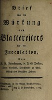 view Brief über die Würkung des Blattereiters bey der Inoculation / [Johann Peter Brinckmann].