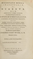 view Dissertatio medica inauguralis, de diabete / [Joseph Hart Myers].