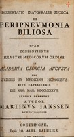 view Dissertatio inauguralis medica de peripneumonia biliosa ... / pro summis in medicina honoribus rite capessendis die xxv. maii. MDCCLXXXVII. publice defendet auctor Martinus Ianssen.