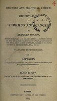 view Remarks and practical results of observation on scirrhus and cancer / By Antonio Scarpa. Translated from the Italian, with an appendix containing an account of a sanguineous tumor of the breast and some annotations on the text by James Briggs.