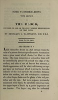 view Some considerations with respect to the blood, founded on one or two very simple experiments on that fluid / [B.G. Babington].