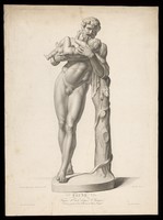 view Silenus holding the infant Bacchus. Crayon manner print by J.F. Cazenave after Eugène Bourgeois.