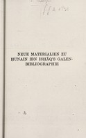 view Neue Materialien zu Ḥunain ibn Isḥāq's Galen-Bibliographie / von G. Bergsträsser.