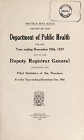 view Report of the Department of Public Health for the year ending September 30th ... and of the Deputy Registrar General containing the vital statistics of the Province for the year ending December 31st ... / Province of Nova Scotia.