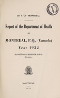 view Report of the Department of Health / City of Montreal.