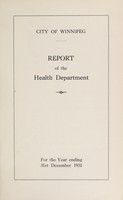 view Report of the City Health Department / City of Winnipeg.