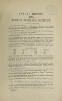 view Annual report on the Medical Research Institute / 1909-.