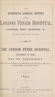 view Report of the London Fever Hospital, Liverpool Road, Islington, for the year ending 31st December 1891.