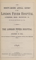 view Report of the London Fever Hospital, Liverpool Road, Islington, for the year ending 31st December 1893.