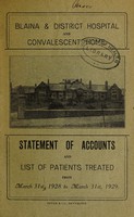 view Statement of accounts and list of patients treated : 1928-29 / Blaina & District Hospital and Convalescent Home.