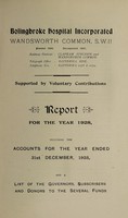 view Annual report /Bolingbroke Hospital : 1928.