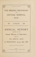 view Annual report : 1926 / Brooke Dispensary and Cottage Hospital, Selby.