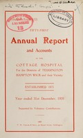 view Annual report and accounts of the Cottage Hospital for the distrcits of Teddington, Hampton Wick and their vicinity : 1926.