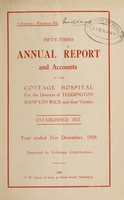 view Annual report and accounts of the Cottage Hospital for the distrcits of Teddington, Hampton Wick and their vicinity : 1928.