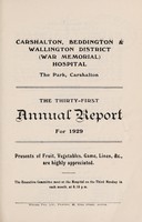 view Annual report : 1929 / Carshalton, Beddington & Wallington District (War Memorial) Hospital.
