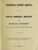 view Annual report and financial statement : 1926 / Chepstow & District Hospital.