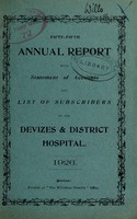 view Annual report with statement of accounts and list of subscibers to the Devizes & District Hospital : 1926.