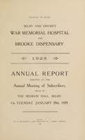 view Annual report : 1928 / Selby and District War Memorial Hospital and Brooke Dispensary.