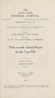 view Annual report : 1938 / East Ham Memorial Hospital.