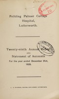 view Annual report and statement of accounts : 1928 / Fielding Palmer Cottage Hospital, Lutterworth.