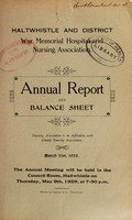 view Annual report and balance sheet : 1929 / Haltwhistle and District War Memorial Hospital and Nursing Association.