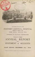 view Annual report and statement of accounts : 1930 / Hornsey Central Hospital.