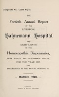 view Annual report of the Liverpool Hahnemann Hospital and ... Homoeopathic Dispensaries : 1927.