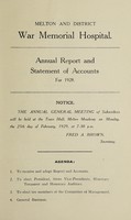 view Annual report and statement of accounts : 1928 / Melton & District War Memorial Hospital.