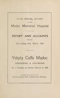 view Annual report of the Madoc Memorial Hospital report and accounts = Ysbyty Coffa Madoc adroddiad a chyfrifon : 1928.