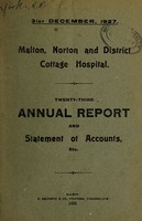 view Annual report : 1927 / Malton, Norton and District Cottage Hospital.