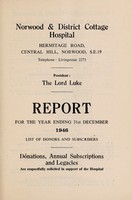 view Report : 1946 / Norwood & District Cottage Hospital.