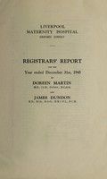 view Registrars' report : 1945 / Liverpool Maternity Hospital.