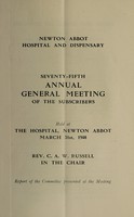 view Report : 1948 / Newton Abbot Hospital and Dispensary.