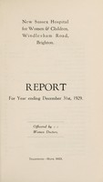 view Report : 1929 / New Sussex Hospital for Women and Children.