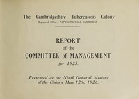 view Report of the Committee of Management  for 1925 / Cambridgeshire Tuberculosis Colony.