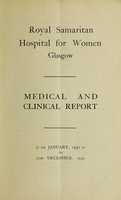 view Medical report : 1930 / Royal Samaritan Hospital for Women, Glasgow.