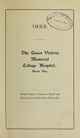 view Annual report : 1933 / Queen Victoria Memorial Cottage Hospital, Herne Bay.