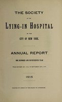 view Annual report : 1915 / Society of the Lying-in Hospital of the City of New York.