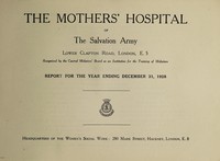 view Report : 1928 / Mothers' Hospital of the Salvation Army.