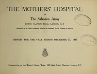 view Report : 1932 / Mothers' Hospital of the Salvation Army.