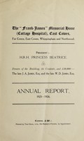 view Annual report : 1925-26 / Frank James Memorial Home.