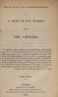 view A few plain words about the cholera / [William Piers Ormerod].