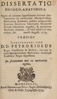 view Dissertatio physica anatomica. / Quam ad primam Appollinarem lauream consequendam in celeberrimâ Monspeliensium Medicorum Academiâ publice propugnabit Joannes Baptista Contardi ... ab horâ octava ad meridiem, die mensis Augustii 1713. ; Praeside illustrissimo viro D. D. Petro Rideux ... ; An secretionum opus ex mechanices legibus.