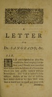 view Letter to Dr. Sangrado [i.e. N. Broxholme], in answer to Thomsonus redivivus. With some remarks on Thompson vindicated.