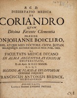 view Dissertatio medica de coriandro ... / [Franz Anton Brunck].