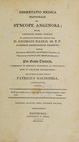 view Dissertatio medica inauguralis de syncope anginosa / [Patrick Macdonell].