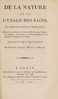 view De la nature et de l'usage des bains ... / Traduit de l'allemand par Michel Parant.